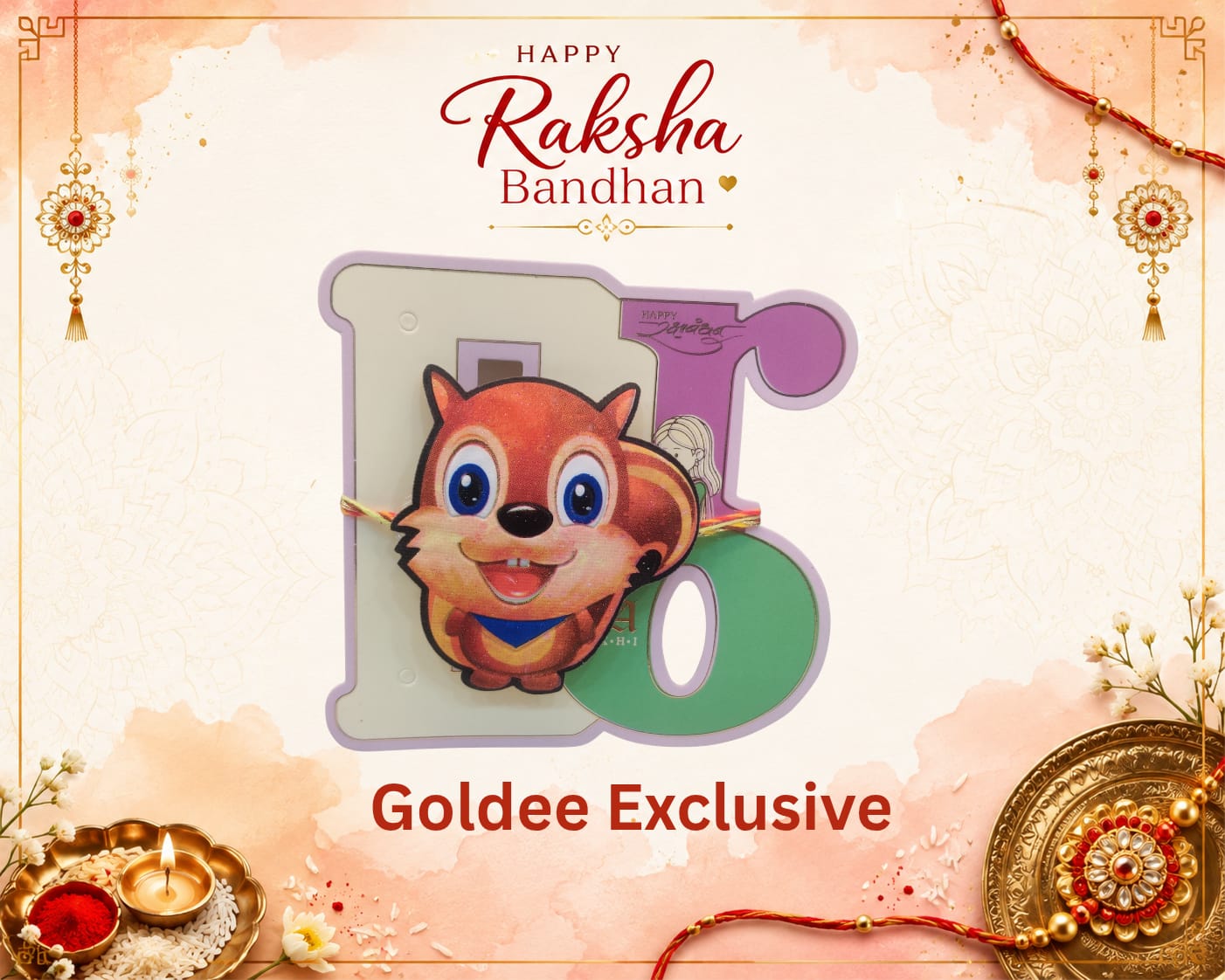 Cartoon Squirrel Light Kids Rakhi