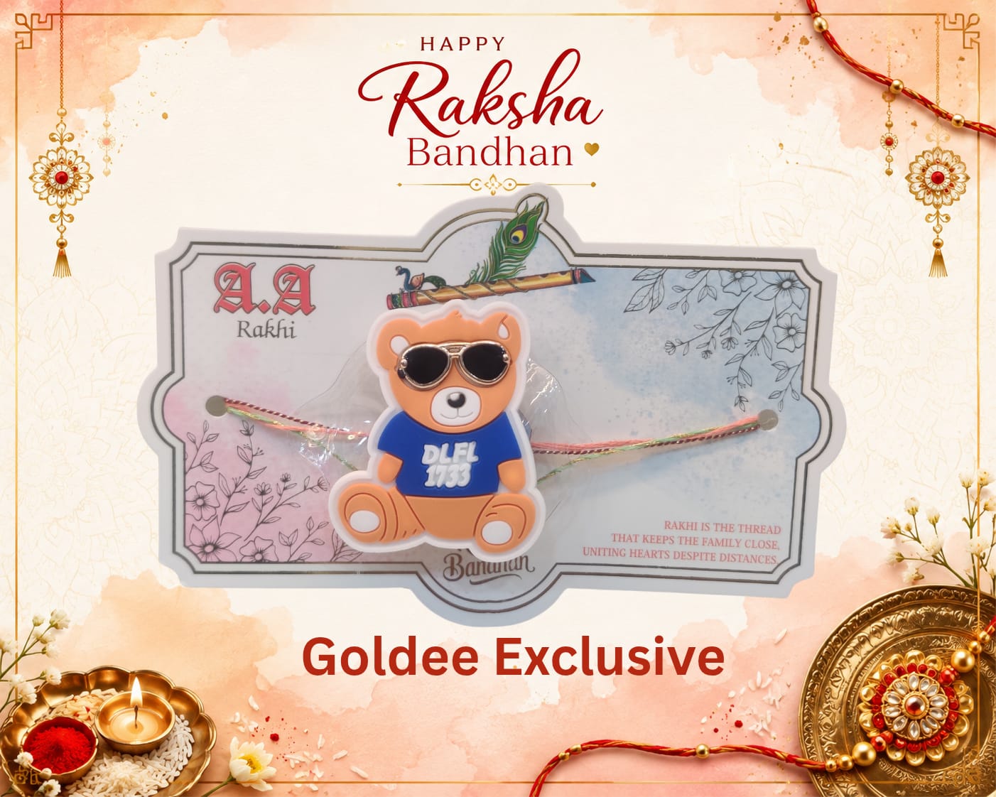 Teddy Bear with Sunglasses and light Kids Rakhi