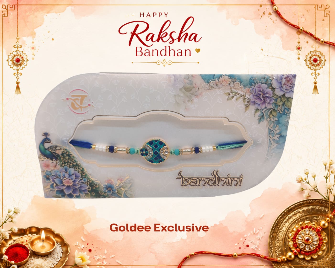 Exclusive - Peacock Blue & Turquoise Rakhi