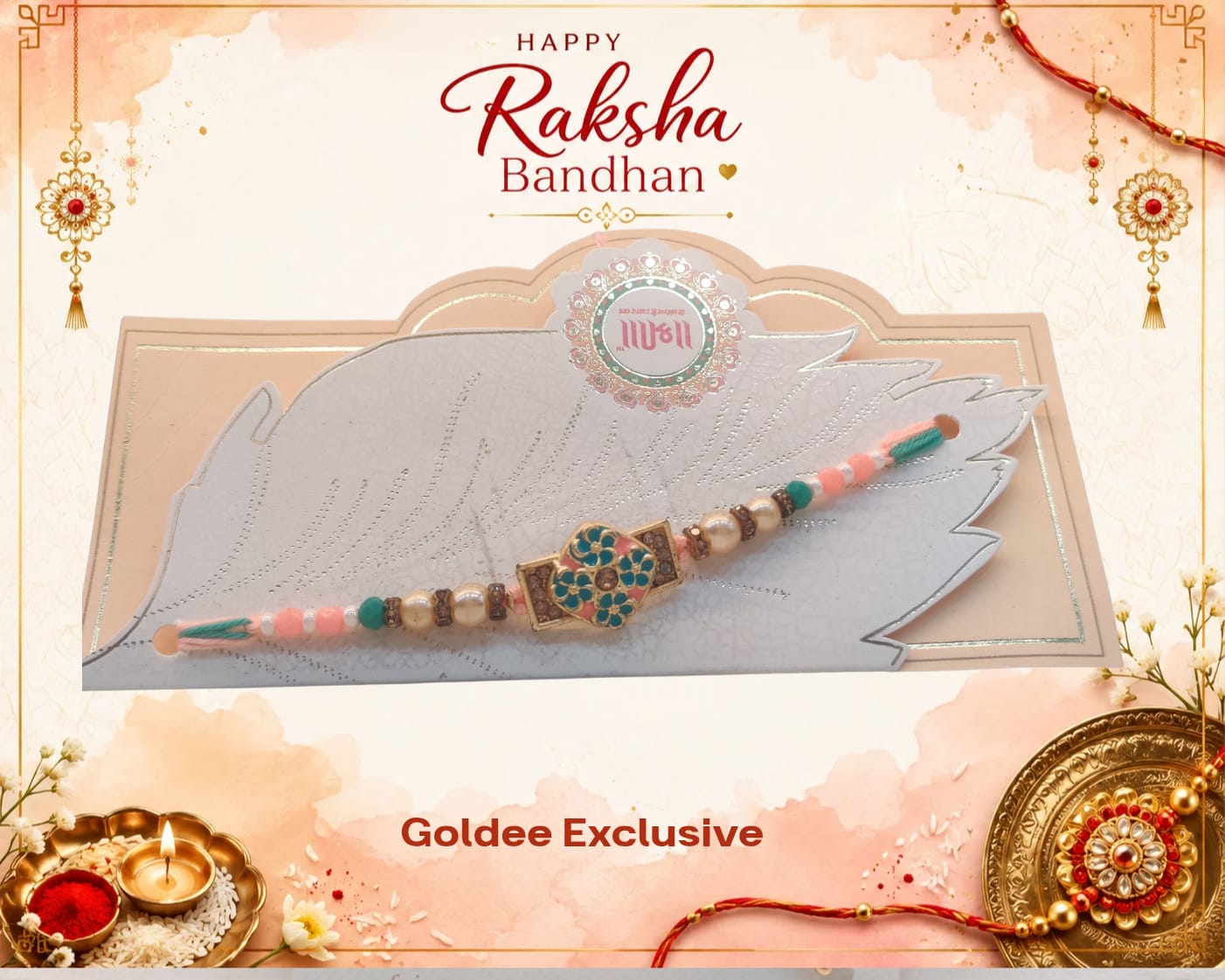 Exclusive - Turquoise & Pink Floral Rakhi