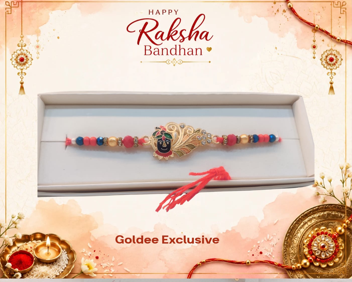 Exclusive - Divine Shrinathji & Peacock Feather Rakhi