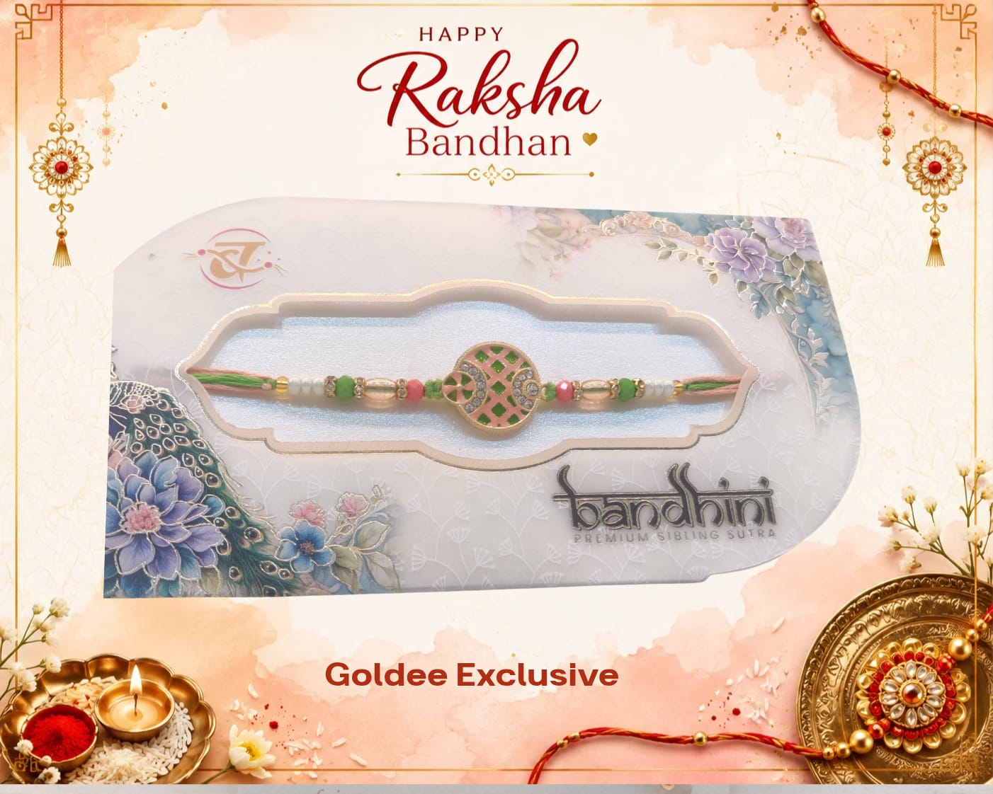 Exclusive - Pastel Pink & Green Work Rakhi