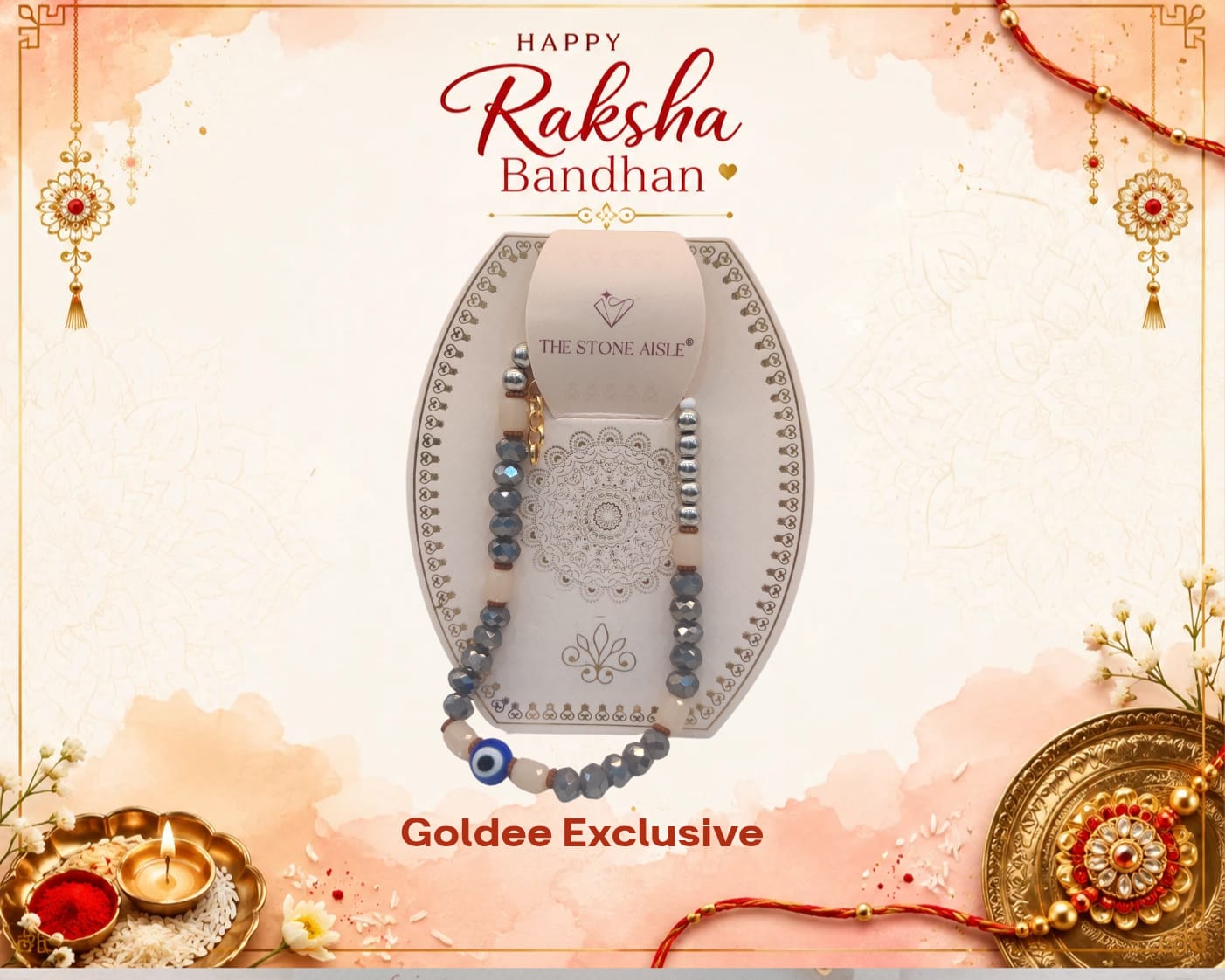 Exclusive - Grey Crystal & Blue Evil Eye Bracelet Rakhi