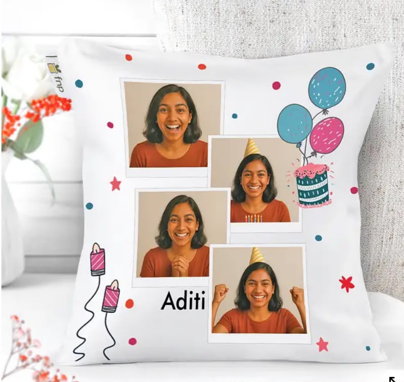 Personalized Birthday Photo Collage Printed Pillow Cushion