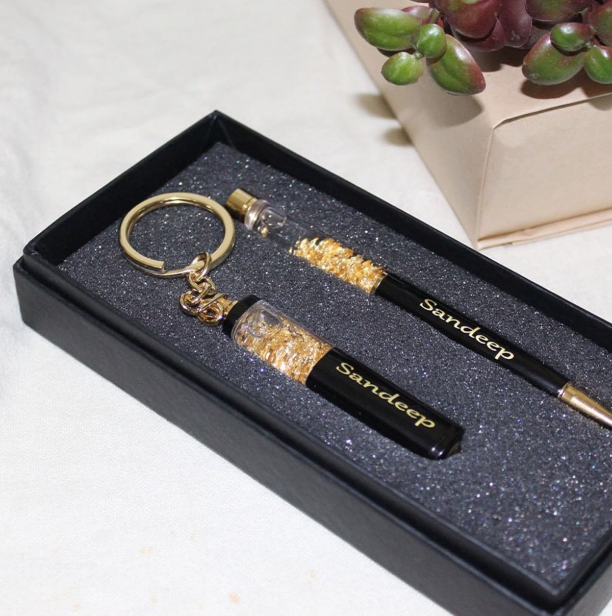 Custom Engraved Gold Pen & Keyring Gift Box