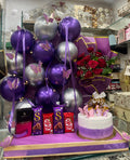 Birthday hamper with rose bouquet and chocolates