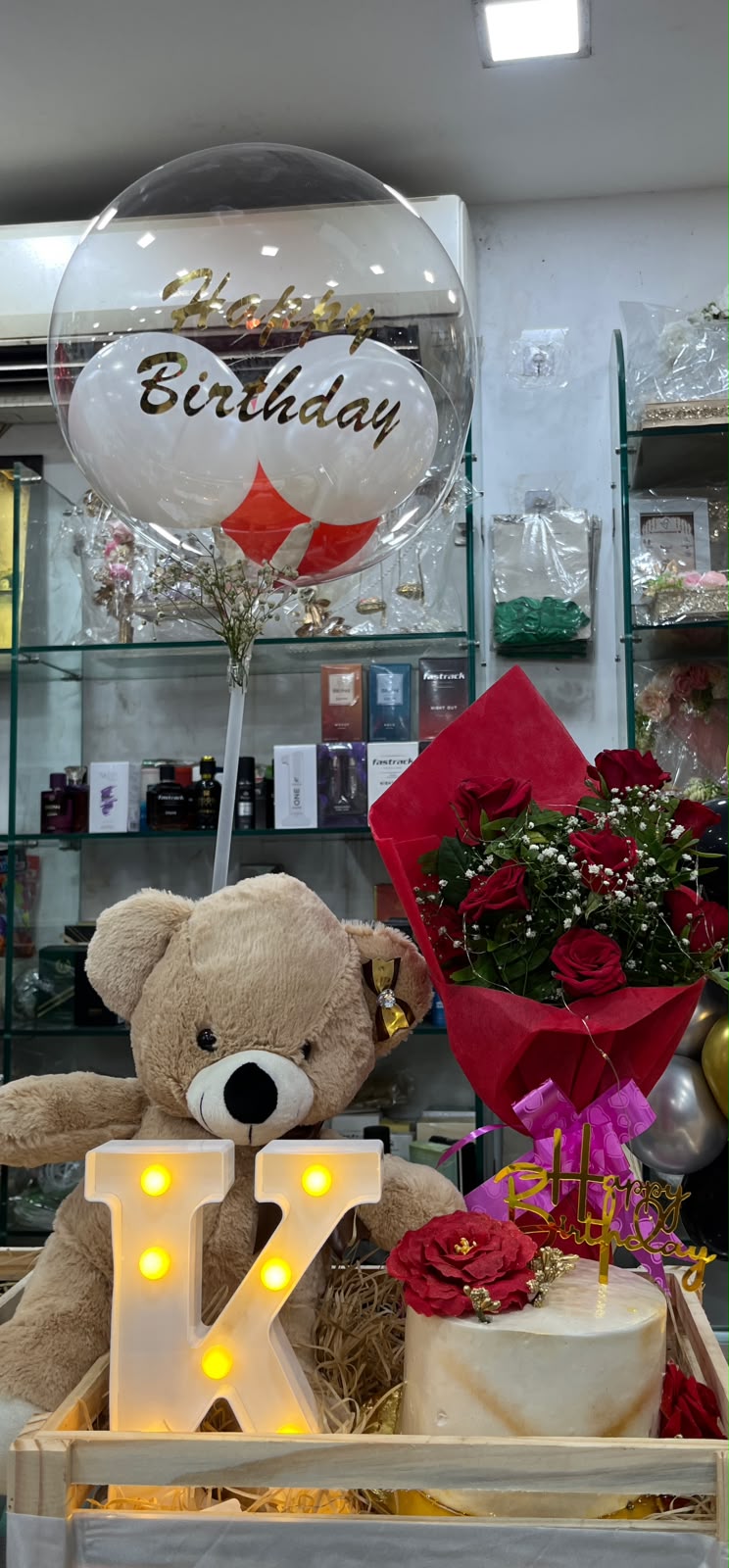Personalized LED Letter Birthday Hamper with Teddy & Cake