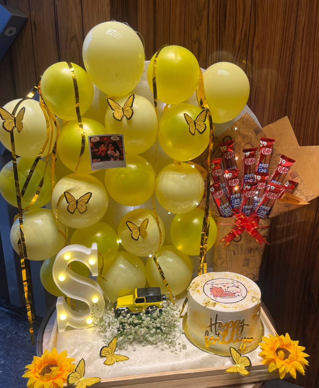 Yellow Balloon Birthday Hamper with LED letter "S"