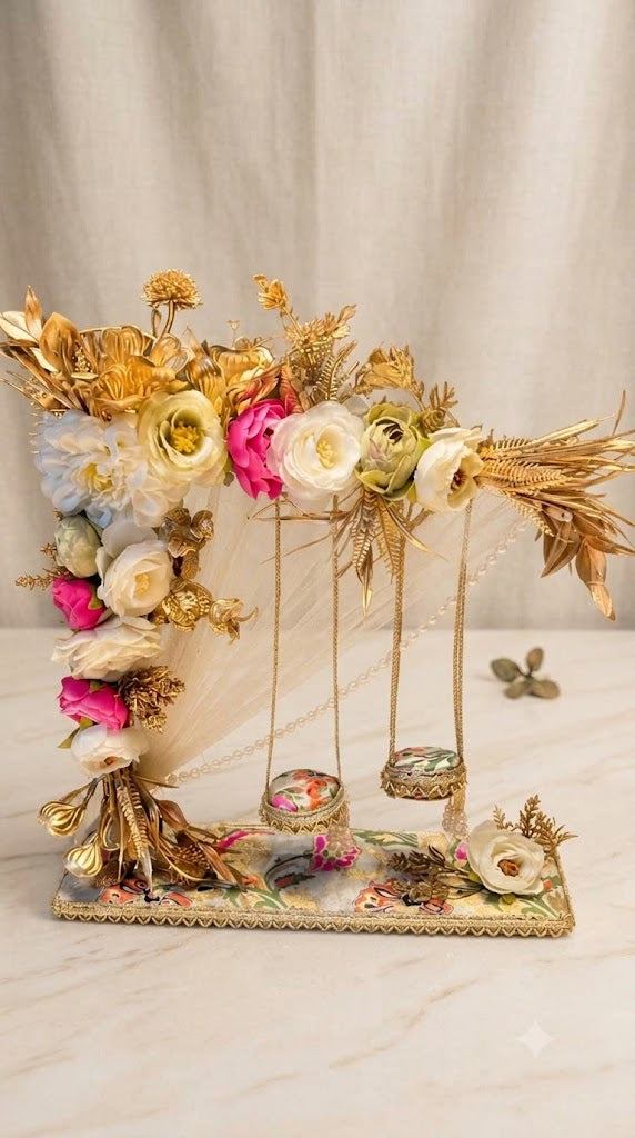 Floral Engagement Ring Platter with Hanging Twin Swings