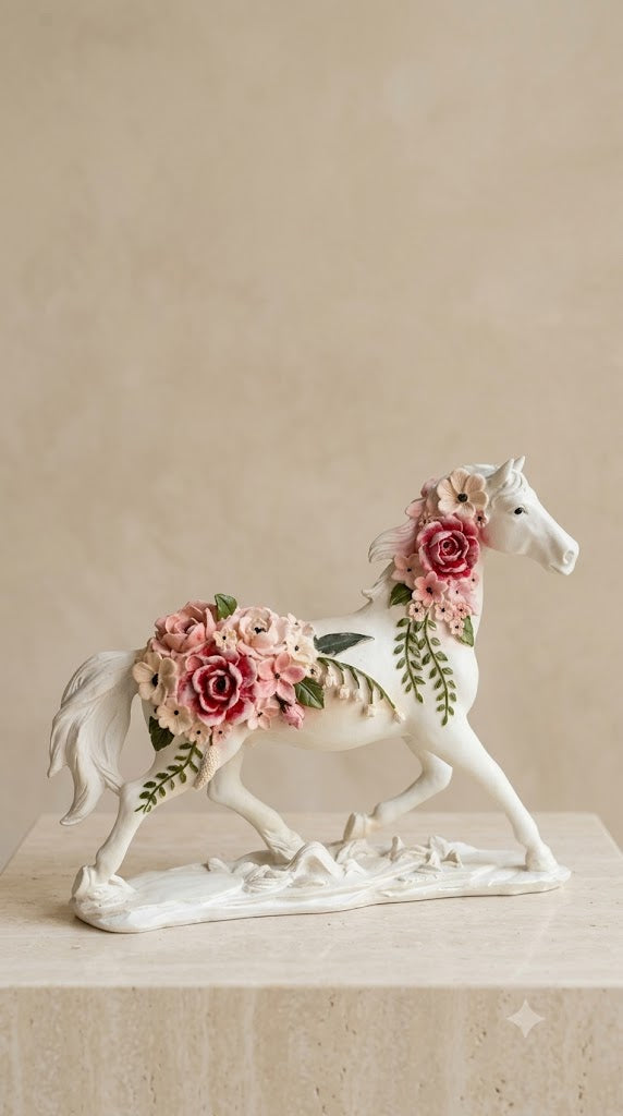 Floral White Horse Showpiece
