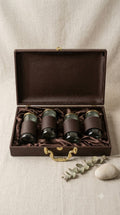 Brown Leather 4 Jar Set Box