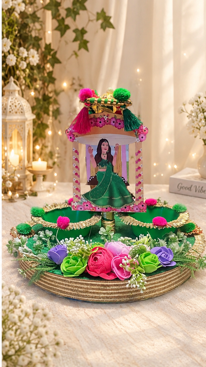 Green Floral Mehndi Tray