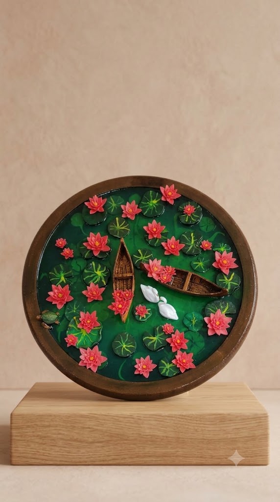 Beautiful Lotus Pond & Swan Resin Ring Tray