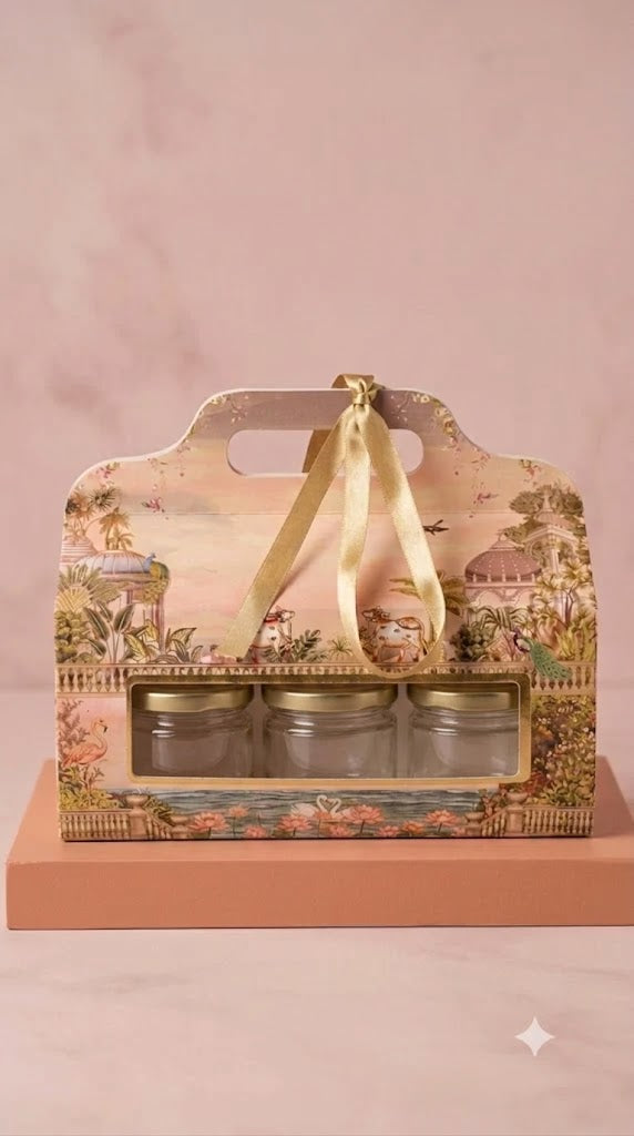 Beige Colur Pattern With 3  Empty Jar
