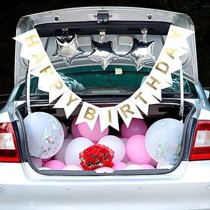 Pink and White balloon Car Decor