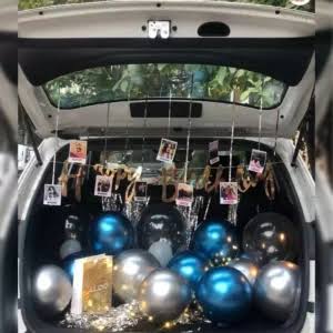 Blue And Sliver Ballon Car Decor
