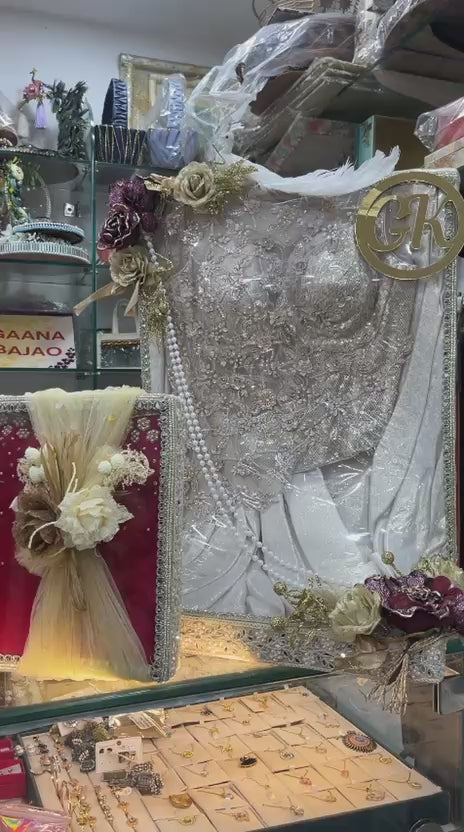 Luxury Floral Bordered Trousseau Frame with Pearl Strands