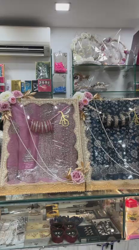 Luxury Pink & Cream Floral Bordered Trousseau Frame with Pearls